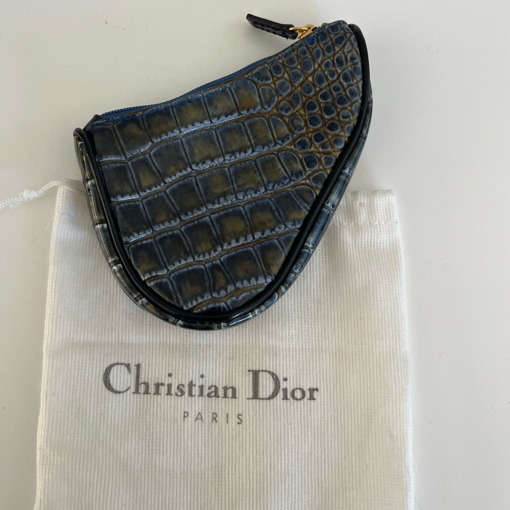 Auth VTG Y2K DIOR Croc Embossed Leather Coin Purse
